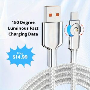 180° Rotational RGB USB Cable for Android – 3A Fast Charging & Quick Data Transfer.