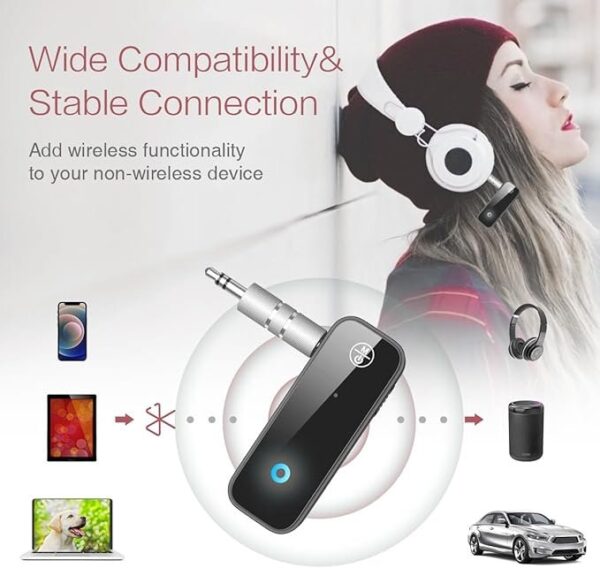 New Design 5.0 Bluetooth Car Receiver & Transmitter – Wireless 3.5mm AUX Adapter.