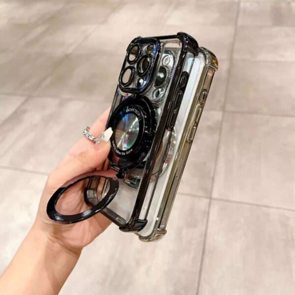 Clear Magnetic Phone Case for iPhone 15, 15 Pro, and 15 Pro Max with Four-Corner Protection.