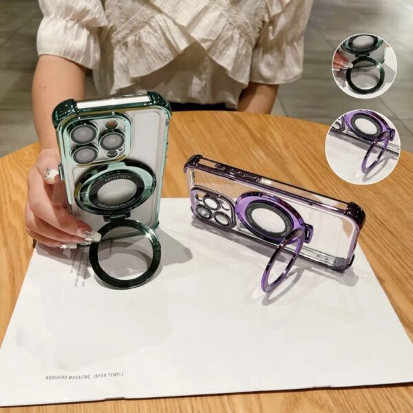 Clear Magnetic Phone Case for iPhone 15, 15 Pro, and 15 Pro Max with Four-Corner Protection.