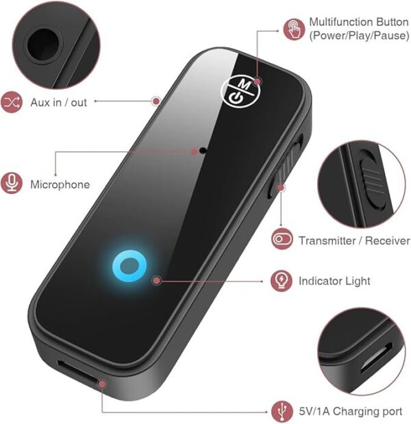 New Design 5.0 Bluetooth Car Receiver & Transmitter – Wireless 3.5mm AUX Adapter.