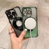 Clear Magnetic Phone Case for iPhone 15, 15 Pro, and 15 Pro Max with Four-Corner Protection.